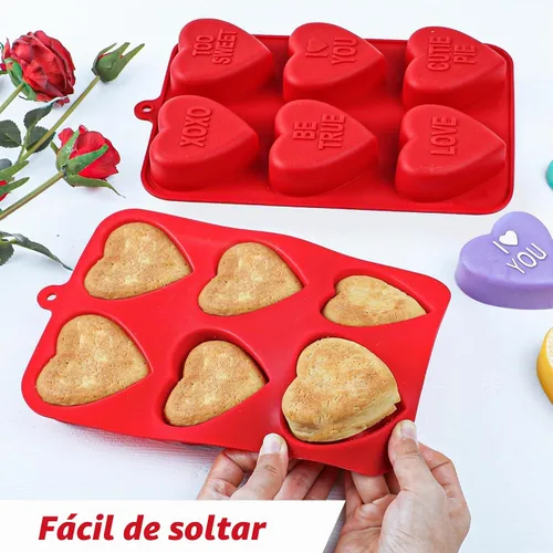 Vista 2 de Webake Molde Grande de Corazón de Conversación para Hornear, Moldes de Pastel de Silicona con Forma de Corazón de 6 Cavidades, Bandejas para Pastel