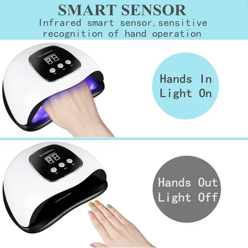 Vista 9 de BIGBEAR Luz UV para uñas, luz LED de uñas de 48 W para esmalte de gel, secador rápido de uñas con sensor automático, ajuste de 3 temporizadores