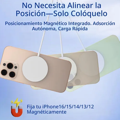 Vista 4 de Cargador inalámbrico magnético de 15 W, estación de carga inalámbrica rápida Mag-Safe con luz nocturna LED suave, cargador magnético portátil
