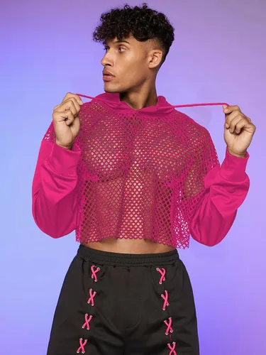 Vista 4 de Floerns Sudadera corta con capucha y cordón para hombre, manga larga, hombros caídos, con cordón