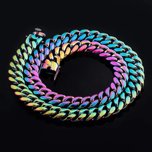 Vista 6 de TOPGRILLZ Collar de cadena de eslabones cubanos de acero inoxidable pulido de 0.399 in para hombres y mujeres, joyería de hip hop, Latón, Circonia