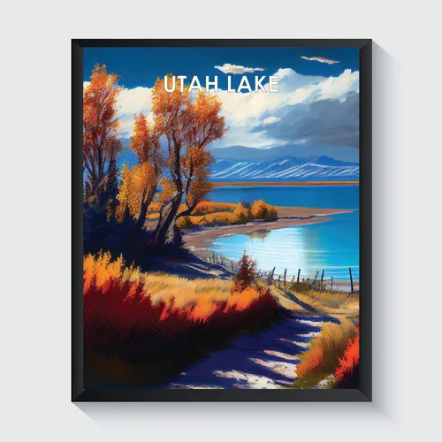 Vista 20 de Yellowstone Lake - Póster impreso artístico, ilustración, arte de pared, decoración de paisaje retro, paisaje, obra de arte para decoración de Lago