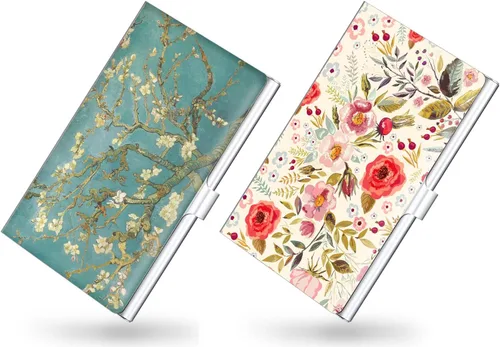 Vista 20 de Paquete de 2 soportes para tarjetas de visita, estuche para tarjetas de visita de color para hombres y mujeres, organizador ultradelgado de metal