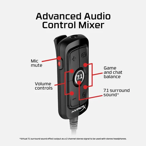 Vista 2 de HyperX Cloud Alpha S - Auriculares para juegos de PC, sonido envolvente 7.1, graves ajustables, controladores de doble cámara, mezclador de chat