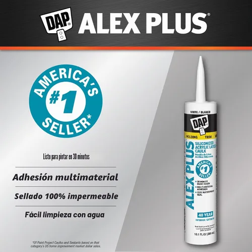 Vista 3 de DAP Alex Plus Masilla de Látex Acrílico, Blanco, 10.1 Oz, Paquete de 12 (7079818152)