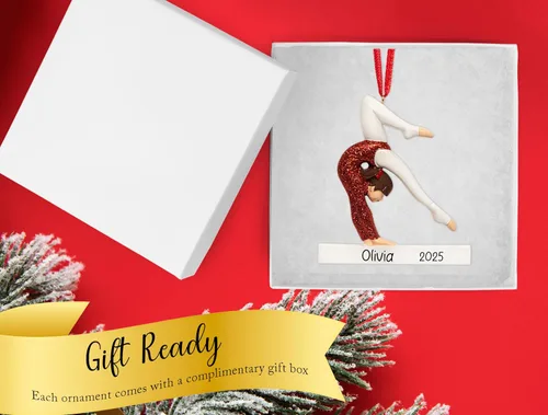 Vista 4 de Adorno de Navidad personalizado de gimnasia 2026 Adorno de gimnasia en barra de equilibrio, decoración de mujer para árbol de Navidad, regalo