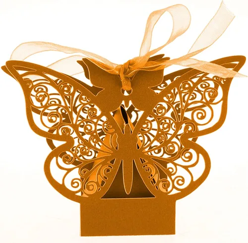 Vista 7 de Auto-plaza 50 cajas de regalo de mariposa cortadas con láser, cajas de dulces con cintas (beige)