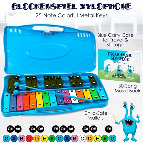 Vista 2 de MINIARTIS Glockenspiel Xilófono Xilófono de 25 notas con teclas metálicas coloridas para niños Instrumento musical de percusión Juguete