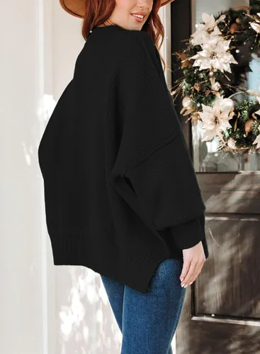 Vista 5 de ARTFREE Women's Fall Oversized Sweater Crewneck Long Sleeve Pullover Knit Sweater Tops with Side Slit