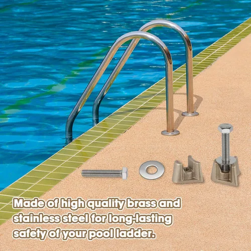 Vista 2 de Anclaje de escalera de piscina PW-4C de 4 pulgadas, anclajes estilo Hanover de bronce con perno - Se adapta a anclajes de riel de 4 pulgadas