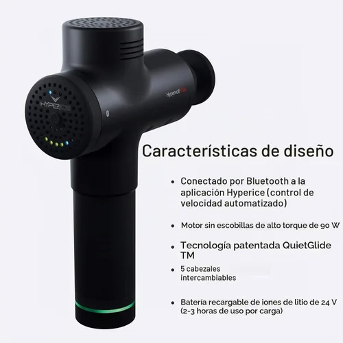 Vista 3 de Hypervolt Plus, con tecnología Quiet Glide, pistola de masaje de percusión de mano 3 velocidades, 5 cabezales intercambiables Ayuda a aliviar