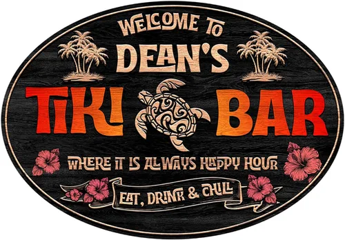 Vista 16 de THUYPT Cartel personalizado con reglas Tiki para bar Tiki, decoración de madera Tiki con patrón Tiki Totem, decoración tropical para playa impresa