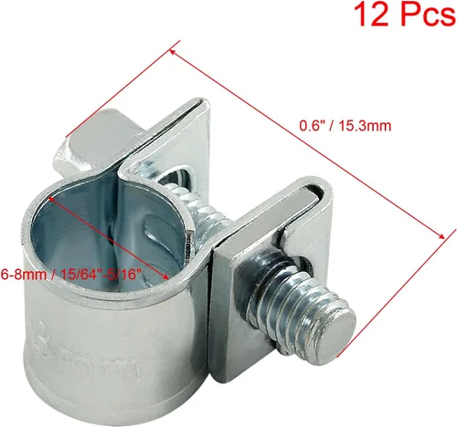 Vista 4 de Abrazadera de línea de gas, 12 piezas, 0.236-0.315 in, para tubería de combustible Zincado, mini abrazadera de manguera de combustible, abrazadera