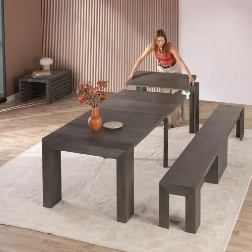 Vista 9 de Transformer Table - Mesa de comedor extensible de madera maciza, asientos 2-12, mesa de comedor expandible, muebles que ahorran espacio, muebles