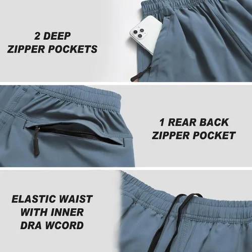 Vista 5 de Selovzz Pantalones cortos de gimnasio para hombre, de secado rápido, para correr, entrenamiento o entrenamiento casual, con bolsillos con cremallera