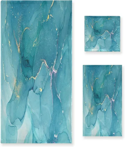 Vista 17 de ALAZA Juego de 3 toallas de baño con diseño de mariposas azules, 1 toalla de baño, 1 toalla de mano, 1 toallita suave, multiusos, para baño, hotel