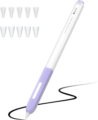 Vista 7 de Estuche para lápices compatible con Apple Pencil de 2ª generación, silicona translúcida duotone, [con 10 cubiertas de punta de silicona], soporta
