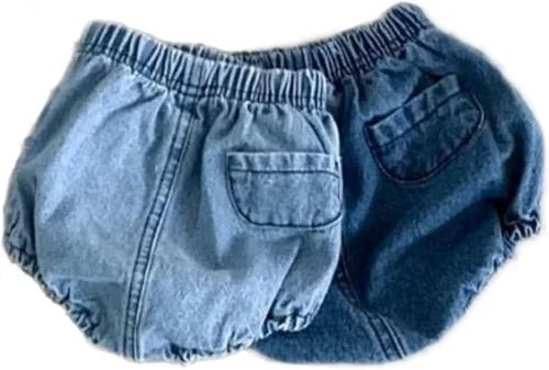 Vista 2 de Pantalones cortos de mezclilla para bebés y niñas, 2 piezas, pantalones cortos para niños, pantalones cortos sueltos para pañales, pantalones cortos
