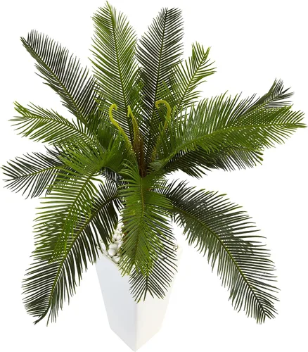 Vista 4 de Nearly Natural Árbol artificial Cycas de 3 pies en maceta de torre blanca