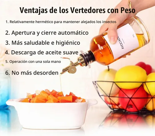 Vista 2 de Pafusen Paquete de 2 Boquillas Automáticas para Verter Licor, Boquilla Dispensadora de Aceite de Oliva con Volteo Automático, Boquilla de Vertido