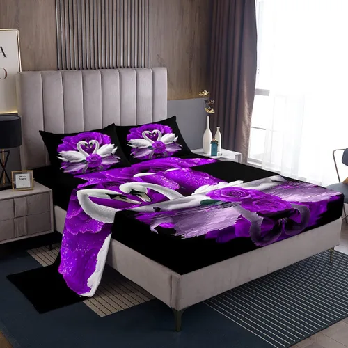 Vista 11 de Erosebridal Sábanas de cama de guepardo con rosa roja, juego de sábanas de bolsillo profundo con estampado de leopardo y gato, sábana bajera