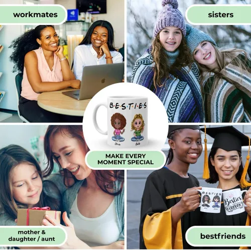Vista 3 de Taza personalizada de mejores amigas - Taza de té o café personalizada - Regalo para mejores amigas - Personalizable con nombre y cita - Taza