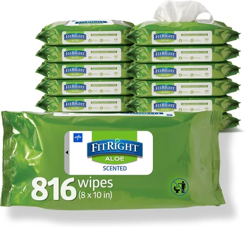 Vista 8 de FitRight - Toallitas de limpieza personal con aloe (8 x 10 pulgadas) 600 toallitas corporales hidratantes para adultos para baño y limpieza