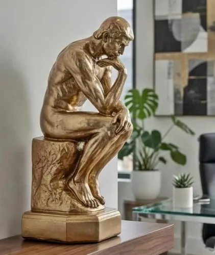Vista 2 de Bellaa Thinker Sujetalibros Rodin Auguste - Estatua para libros con extremos resistentes, no esquíes, poliresina dorada de 9 pulgadas (1)