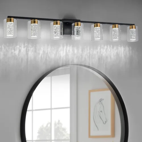 Vista 17 de SineRise - Lámpara de tocador de 2 luces, negra y dorada, con 3 modos de color (3000K/4000K/6000K), lámpara de baño LED con protección ocular