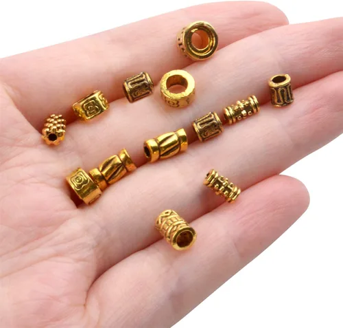 Vista 6 de BronaGrand 3.53 oz (alrededor de 220-300 unidades) cuentas espaciadoras de columna de oro antiguo, abalorios, collares, dijes, accesorios para Oro