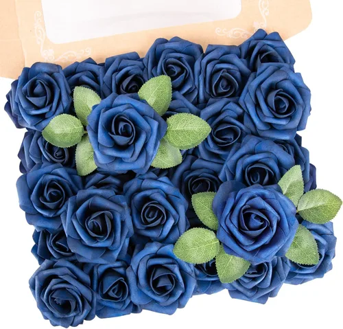 Vista 25 de MACTING 30 PCS Flores Artificiales Rosas Negras y Blancas Flores Falsas con Tallo Rosas de Espuma de Tacto Real para Boda Bola de Besos Ramillete 15