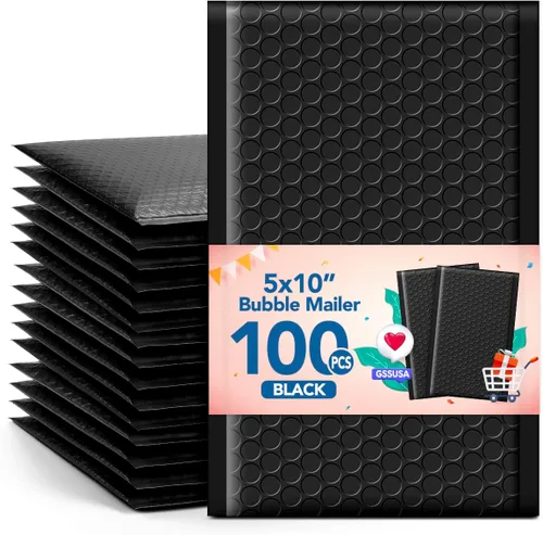 Vista 42 de GSSUSA Paquete de 100 sobres de burbujas negras de 4 x 8 y 6 x 10 pulgadas Negro