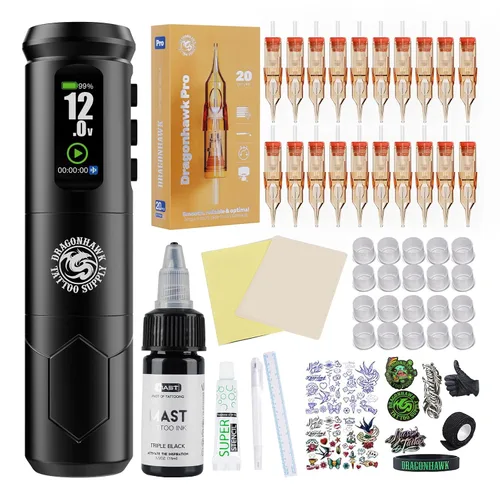 Vista 11 de Dragonhawk A1 Pro Kit de tatuaje con impresora térmica de plantillas de Juego completo de bolígrafos rotativos con agujas de cartucho