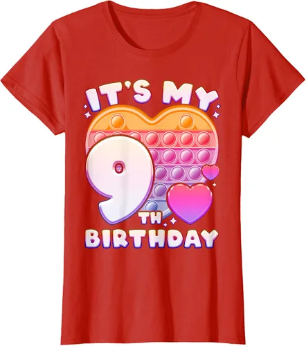 Vista 69 de Pop-it Birthday Girl 9 años de edad, Push it Pop Fidget Bubble Camiseta, Negro