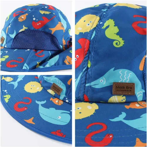 Vista 4 de LLmoway Sombrero de playa para niños y niñas, UPF50, sombrero de ala ancha con solapa para el cuello