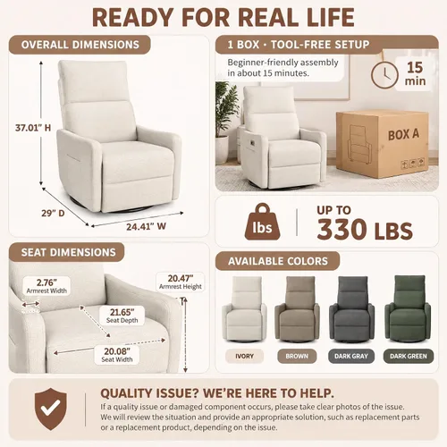 Vista 7 de Havora Silla reclinable giratoria eléctrica, cómoda para habitación del Gris oscuro