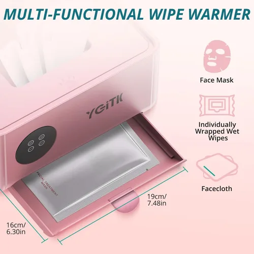 Vista 3 de Calentador portátil de toallitas para bebés: doble capa con máscara facial, calentador de toallitas húmedas, temperatura ajustable de 4 niveles