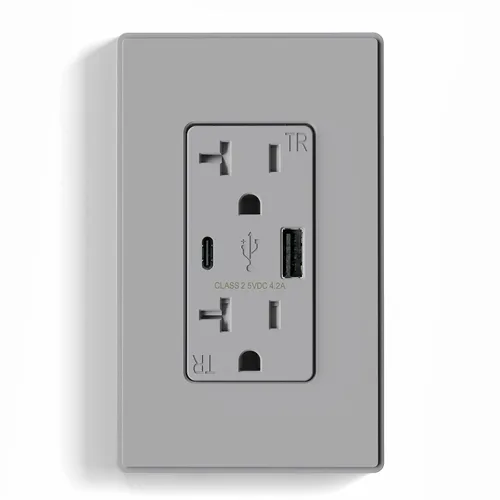 Vista 47 de ELEGRP Cargador USB de pared, receptáculo USB con puertos USB tipo A y tipo C, enchufe dúplex de 15 amperios resistente a manipulaciones NEMA 5-15R