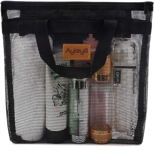 Vista 10 de Hommtina 2 bolsas de malla de ducha de secado rápido para colgar artículos de tocador y baño organizador para viajes y natación con cremallera
