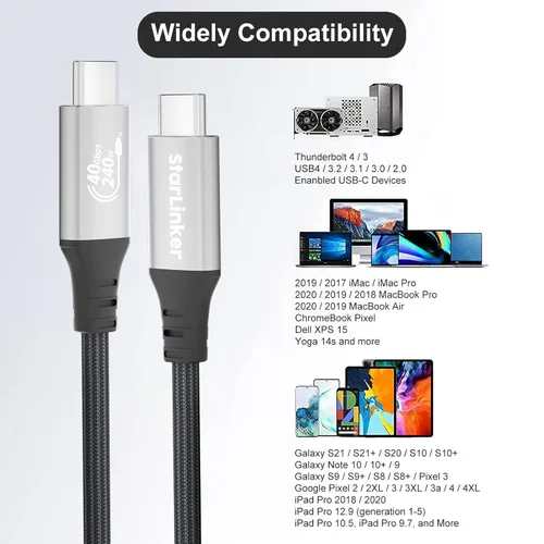 Vista 5 de Cable USB4 de 240 W de 3.3 pies [certificado USB-IF], carga PD, soporta sincronización de datos de 40 Gbps y 8K/5K @60 HZ, compatible