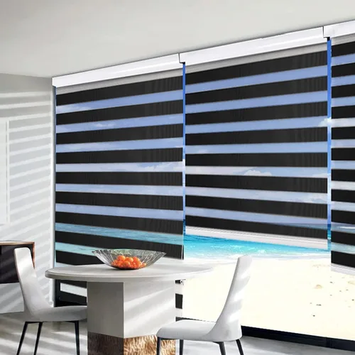Vista 7 de Joydeco - Persianas cebra sin cordón, doble capa, parada libre, control de privacidad y luz para día/noche, translúcidas, para interior de ventanas