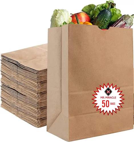 Vista 9 de Bolsas de papel kraft grandes de 57 libras con asas, 50 unidades, 12 x 17 x 7 pulgadas, bolsas de compras duraderas, reutilizables y ecológicas