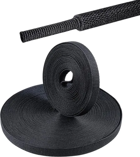 Vista 45 de Tubo de tela trenzada termorretráctil 2 en 1, ajuste ideal para manguera/cable/alambre de forma irregular (1-1/8 pulgadas, 14 pies)