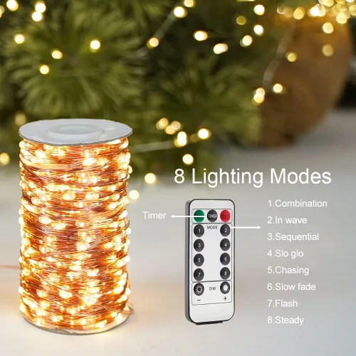 Vista 2 de Luces de Hadas Extra Largas de 660 Pies para Enchufar, Impermeables para Exteriores, Luces de Cadena de Alambre de Cobre de Alto Brillo con Control