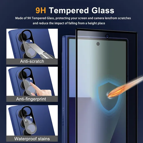 Vista 4 de Privacy Screen Protector for Samsung Galaxy Z Fold 8 Lens Protector [2+2] 9H Hardness Tempered Glass Protective Film + Camera Lens Protector
