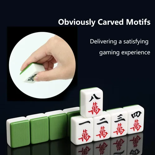 Vista 5 de drizzle Juego de Mahjong Chino - 146 Azulejos de Tamaño Medio de 1.3 Pulgadas con Instrucciones - Juego Profesional de Mah Jong Verde [專業中式麻將]