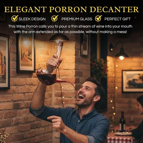 Vista 3 de Decantador de vidrio Porron español de 34 onzas, jarra de vino 100% sin plomo para vino tinto, jarra de vino soplado a mano, jarra de vino – regalo