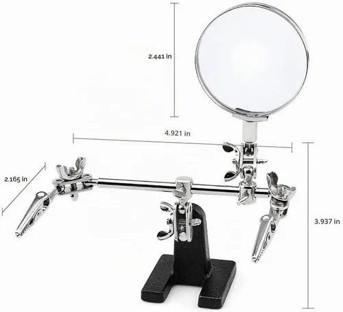Vista 6 de Soporte de lupa de manos de ayuda con clips de cocodrilo dobles ajustables – Lupa FEITA 5X perfecta para soldar, manualidades, pasatiempos, micro