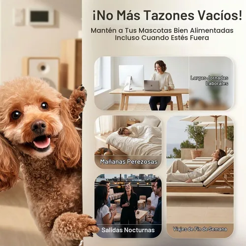 Vista 8 de Bol para mascotas con sistema dispensador automático y almacenamiento de alimento seco, de Flexzion
