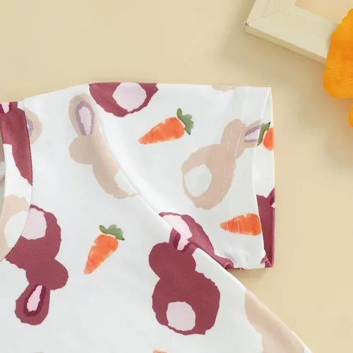 Vista 3 de Muasaaluxi Traje de Pascua para bebé, niña, niño, camiseta de manga corta con diseño de conejo, zanahoria, pantalones cortos para correr, 2 piezas